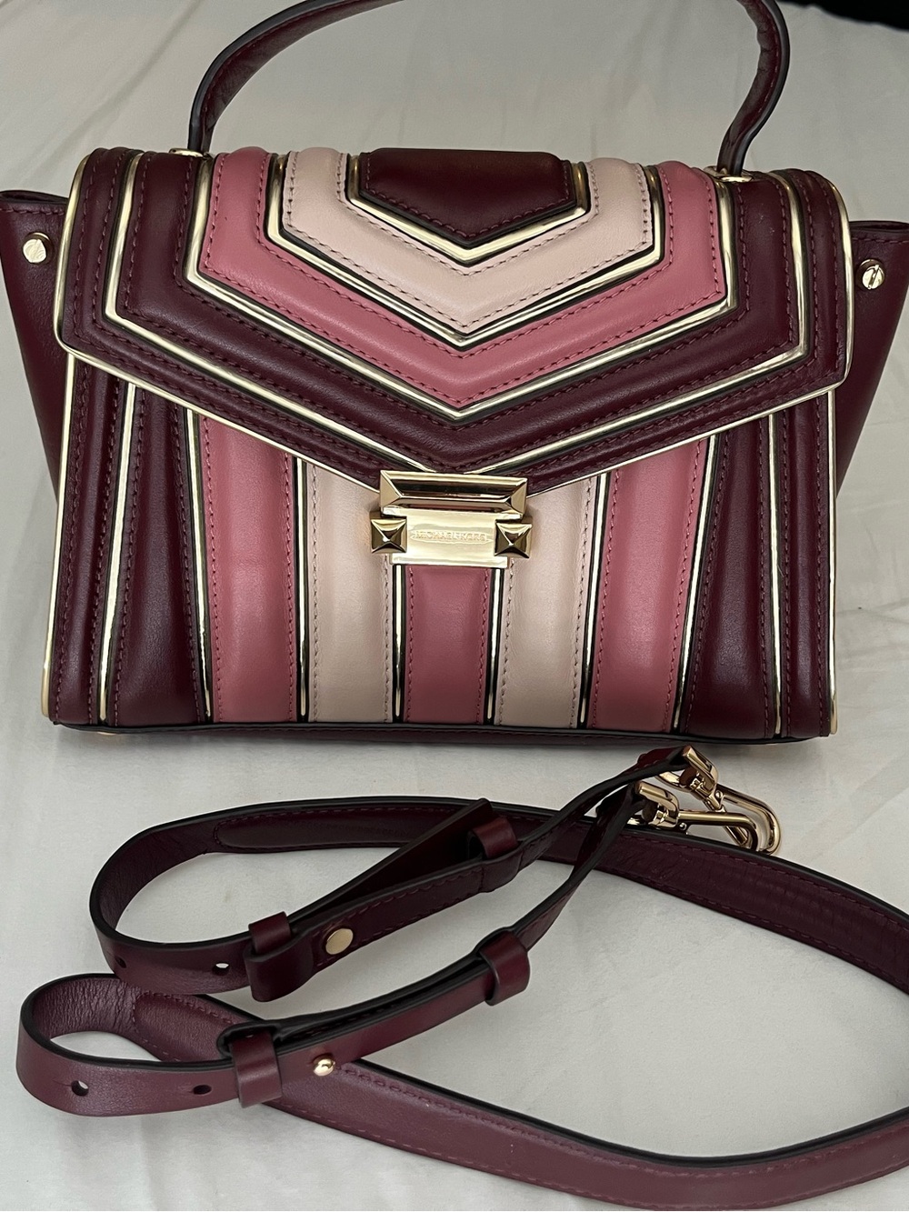 Michael Kors Pink, Blush & Burgundy Striped Leather Satchel